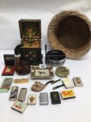 A COLLECTION OF VINTAGE TOBACCIANA AND OTHER TOBACCO RELATED ITEMS INCLUDING A HANDPAINTED WOODEN