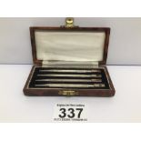 A STERLING SILVER SET OF BRIDGE PENCILS, CASED MINOR LOSSES TO SUIT SYMBOLS