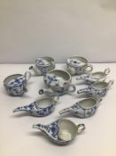 A VINTAGE COLLECTION OF CONTINENTAL BLUE AND WHITE PORCELAIN CERAMIC SHAVING CUPS WITH SOME