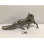 A PEWTER FOX FIGURE 23CM