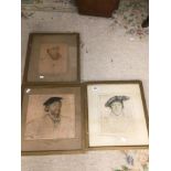 THREE FRAMED AND GLAZED VINTAGE PRINTS BY HANS HOLBEIN, FROM THE ROYAL COLLECTION 39 X 43CM