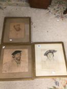 THREE FRAMED AND GLAZED VINTAGE PRINTS BY HANS HOLBEIN, FROM THE ROYAL COLLECTION 39 X 43CM
