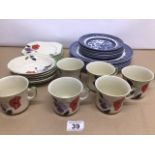 A MIXED COLLECTION DINNER AND TEA SERVICE PLATES WHICH INCLUDES VINTAGE CHURCHILL AND IRONSTONE