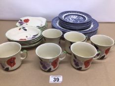 A MIXED COLLECTION DINNER AND TEA SERVICE PLATES WHICH INCLUDES VINTAGE CHURCHILL AND IRONSTONE