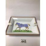 A HERMES PARIS PORCELAIN ASHTRAY, PAINTED HORSE 20 X 16CM