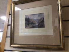 A 19TH CENTURY WATERCOLOR OF THE SWISS ALPS FRAMED AND GLAZED, 37 X 35CM