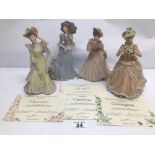 FOUR VINTAGE WEDGWOOD HANDPAINTED FIGURINES OF THE FOUR SEASONS COLLECTION WITH CERTIFICATES OF