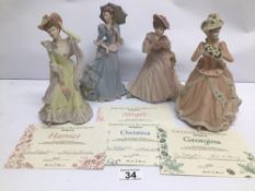 FOUR VINTAGE WEDGWOOD HANDPAINTED FIGURINES OF THE FOUR SEASONS COLLECTION WITH CERTIFICATES OF