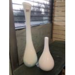 TWO LARGE GLASS VASES ONE BEING TULIP VASE, 64 X 15CM