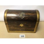 A VICTORIAN HOWELL JONES AND CO (FROM REGENT STREET) BRASS BOUND COROMANDEL WOOD, WITH DOMED TOP
