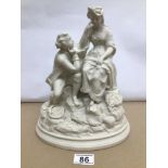 A LARGE VICTORIAN PARIAN PORCELAIN GROUP OF TWO SEATED FIGURES, 29CM A/F