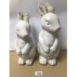 TWO CERAMIC GLAZED RABBITS LARGEST 36CM