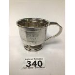 AN HM SILVER PANELLED CHRISTENING MUG BIRMINGHAM 1926 80g