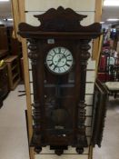 AN EARLY VINTAGE VIENNA WEIGHT DRIVEN WALL CLOCK A/F APPROX 36 X 98CM
