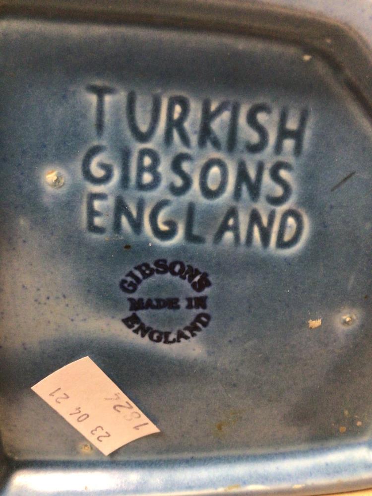 A VINTAGE BLUE CERAMIC GIBSONS JUG (TURKISH), 27CM HIGH - Image 2 of 2