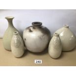 FIVE ART POTTERY VASES INCLUDES LINEA HOME