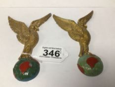 A PAIR OF RAFA PAINTED METAL CAR BADGES ONE A/F