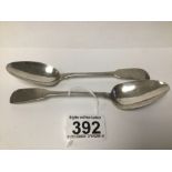 A PAIR OF GEORGE III IRISH SILVER DESSERT SPOONS, DATED 1818, DUBLIN TOTAL WEIGHT IS APPROX 57G