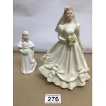 TWO ROYAL DOULTON FIGURINES BRIDE (IVORY) HN3285 AND BRIDESMAID HN2874