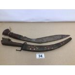 TWO EASTERN KNIVES ONE OF WHICH IS A KHUKRI (NO SHEATH) LARGEST IS 41CM