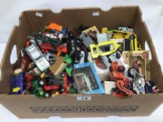 A LARGE COLLECTION OF VINTAGE MODEL TOY CARS, SOME BOXED, INCLUDES CORGI, LLEDO. MATCHBOX AND MORE