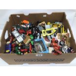 A LARGE COLLECTION OF VINTAGE MODEL TOY CARS, SOME BOXED, INCLUDES CORGI, LLEDO. MATCHBOX AND MORE