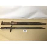 A WWI M-1917 REMINGTON BAYONET STAMPED '28 U.S INSPECTOR MARKS AND THE ORDINANCE FLAMING BALL WITH
