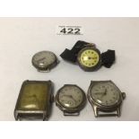 FIVE SILVER/WHITE METAL WATCHES