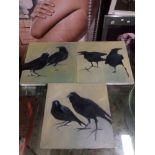 THREE CROWS OIL ON CANVAS X 3 BY ANNIE MCMANUS 40 X 40 CM