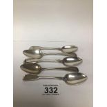 FIVE GEORGE III HM SILVER TEASPOONS, TWO WILLIAM CHAWNER, TWO WILLIAM ELEY 126g