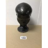A 1950S DARTMOUTH POTTERY EBONY LUSTREWARE HEAD OF A LADY, APPROX 20CM IN HEIGHT