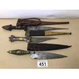 THREE EARLY/VINTAGE MIDDLE EASTERN DAGGERS ALL WITH LEATHER SHEAFS