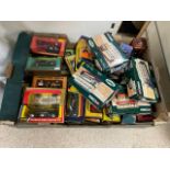 A QUANTITY OF BOXED VINTAGE CORGI TOY CARS WITH MATCHBOX AND MORE