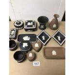 A PART SET COLLECTION OF TWO SEPERATE EARLY VINTAGE WEDGWOOD JASPERWARE, ONE EBONY OF INTERIOR STYLE