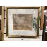 ATTRIBUTED TO AUGUSTE RODIN (1840 - 1917) FRAMED AND GLAZED WATERCOLOUR DRAWING SIGNED "RECLINING