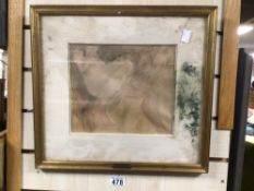 ATTRIBUTED TO AUGUSTE RODIN (1840 - 1917) FRAMED AND GLAZED WATERCOLOUR DRAWING SIGNED "RECLINING