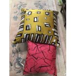 TWO TELIERS IN THE ATTIC CUSHIONS MADE FROM SCARFS BY ITALIAN COUTURE PRINTERS BIANCHINI FERIER,