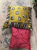 TWO TELIERS IN THE ATTIC CUSHIONS MADE FROM SCARFS BY ITALIAN COUTURE PRINTERS BIANCHINI FERIER,