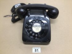A VINTAGE RETRO 60S 70S BLACK ROTARY DIAL TELEPHONE