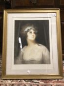 A VINTAGE GILDED FRAMED AND GLAZED ENGRAVING BY WILL HENDERSON OF GEORGE ROWNEY'S MRS ANN PITT