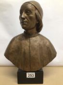 A BRONZE BUST ON STAND BY N.DAVID 7/12 OF MARSILIO FICINO 1433 40CM