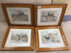 FOUR COLOURED HUNTING RELATED PRINTS BY H.ALKEN FRAMED AND GLAZED, 46 X 41CM