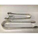 TWO PAIRS OF GEORGE III HALLMARKED SILVER SUGAR TONGS TOTAL WEIGHT IS APPROX 84G