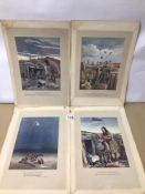 FOUR VARIOUS BRUCE BARNSFATHER OLD MILITARY COLOURED PRINTS, 38 X 25CM