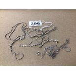 SILVER AND WHITE METAL NECKLACE WITH PENDANTS AND A BRACELET, 35 GRAMS