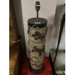 A VINTAGE LAMP CONVERTED FROM AN ORIGINAL WALLPAPER PRINTING ROLL, 70 X 15CM