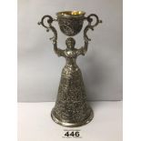 A SILVER PLATED GERMAN WEDDING CUP CHALICE GOLD GILT 21CM