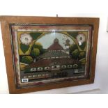 A VINTAGE FRAMED REVERSE PAINTING ON GLASS OF AN EASTERN SCENE 60 X 47CM A/F