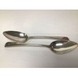 A PAIR OF GEORGE III HM SILVER TABLESPOONS, 22CM LONDON 1798 WILLIAM ELEY & WILLIAM FERN 117g
