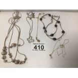 FOUR SILVER AND WHITE METAL NECKLACES AND PENDANTS, 40 GRAMS